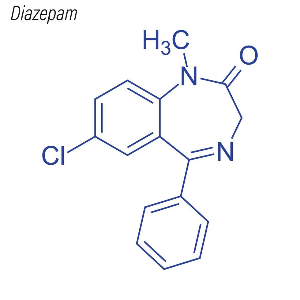 formula scheletrica vettoriale del diazepam. molecola chimica del farmaco.