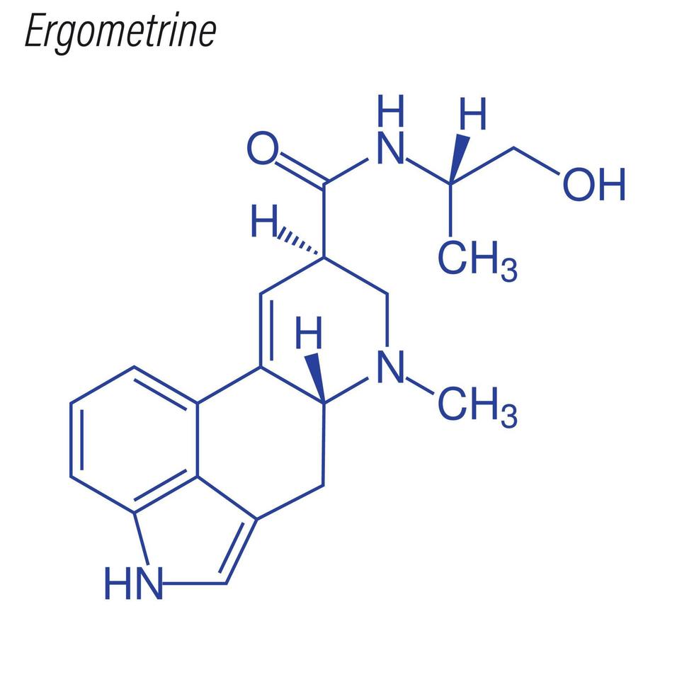 formula scheletrica vettoriale dell'ergometrina. molecola chimica del farmaco.