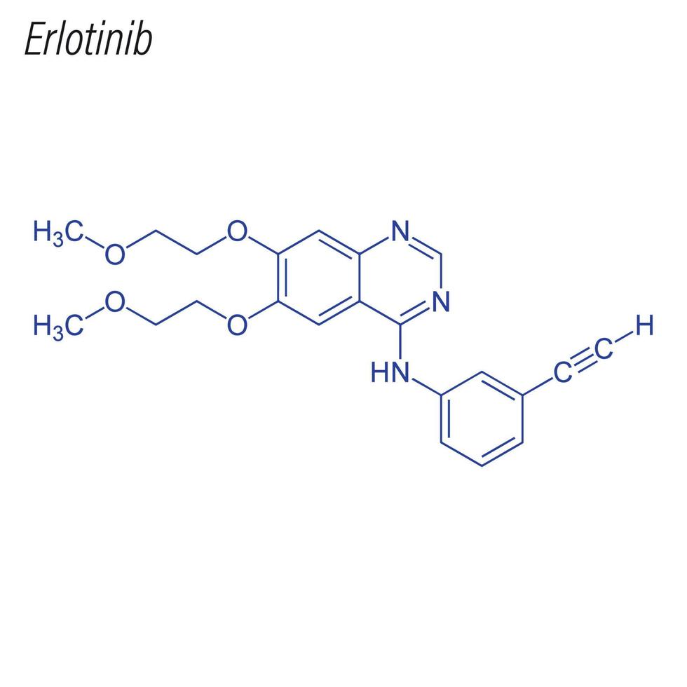 formula scheletrica vettoriale di erlotinib. molecola chimica del farmaco.