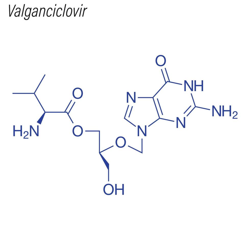 formula scheletrica vettoriale di valganciclovir. molecola chimica del farmaco