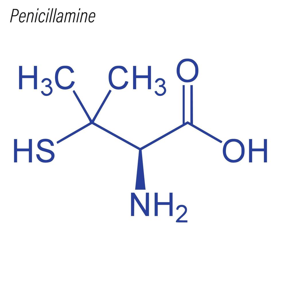 formula scheletrica vettoriale della penicillamina. molecola chimica del farmaco