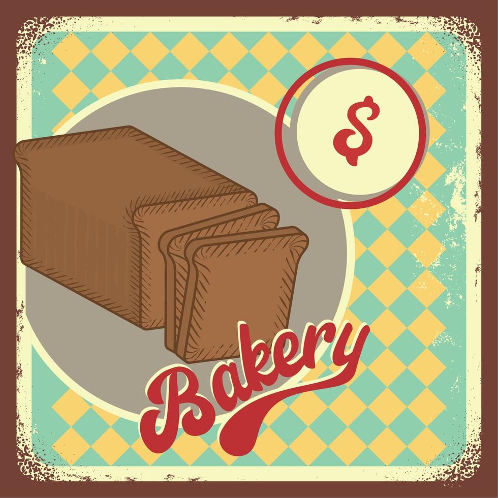 illustrazione del negozio di panetteria vintage vettore di pane a fette