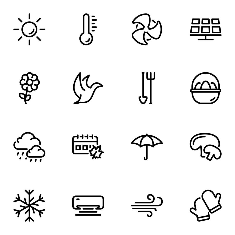 set di icone vettoriali nere, isolate su sfondo bianco. illustrazione su un tema stagioni