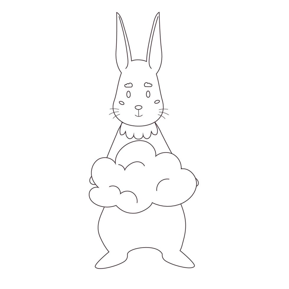 coniglio simpatico cartone animato per libro da colorare. illustrazione lineare vettoriale per bambini su sfondo bianco.