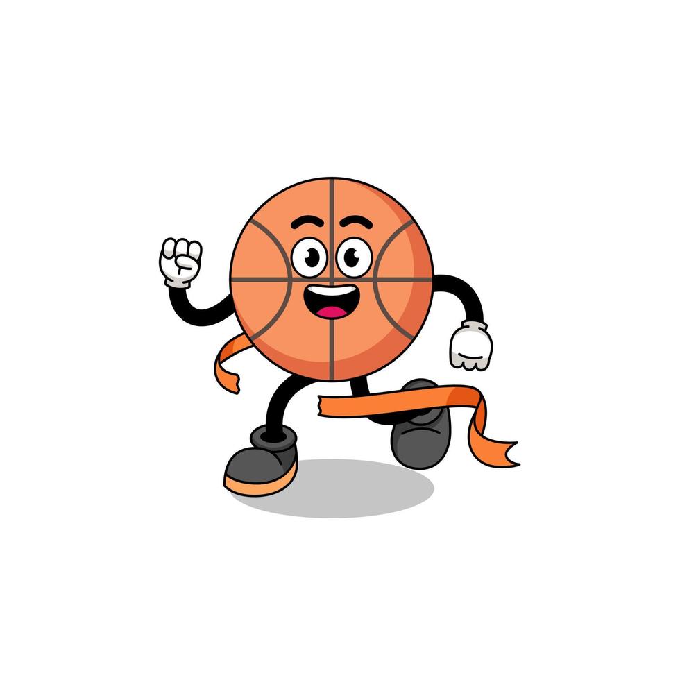 cartone animato mascotte di basket in esecuzione sul traguardo vettore