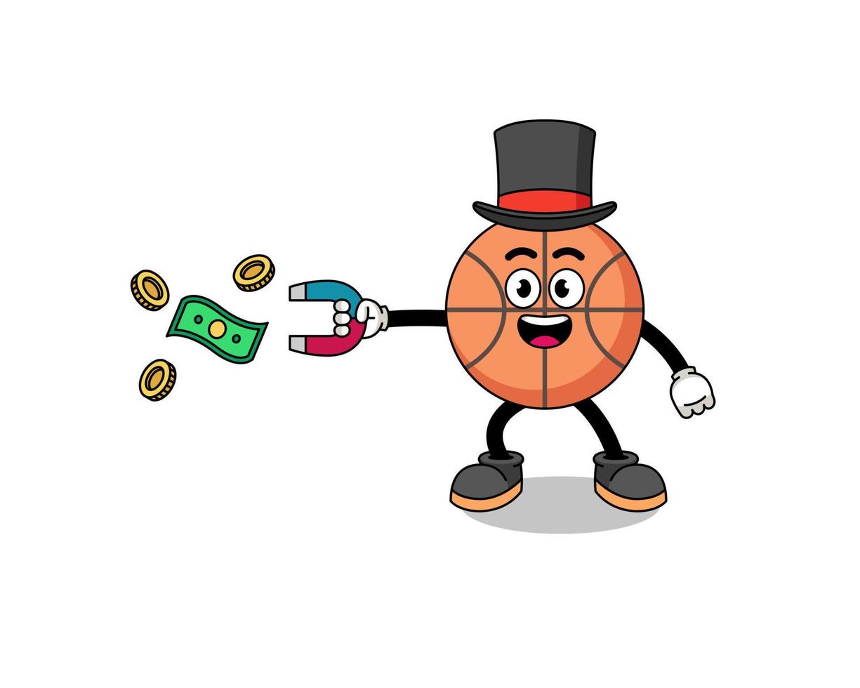 illustrazione del personaggio del basket che cattura soldi con un magnete vettore