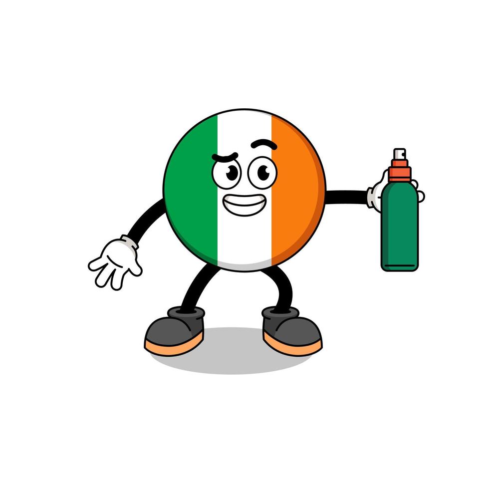 illustrazione della bandiera dell'irlanda cartone animato che tiene un repellente per zanzare vettore