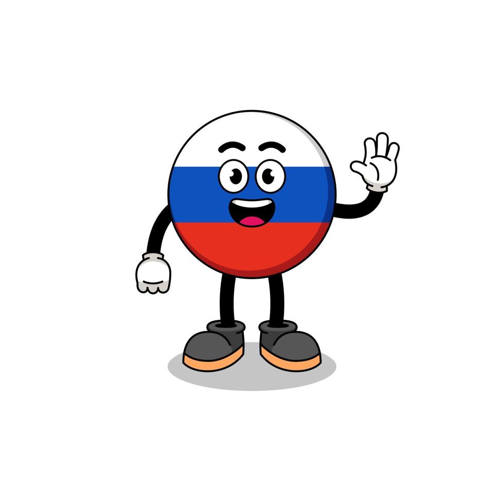 fumetto della bandiera della russia che fa il gesto della mano dell'onda vettore