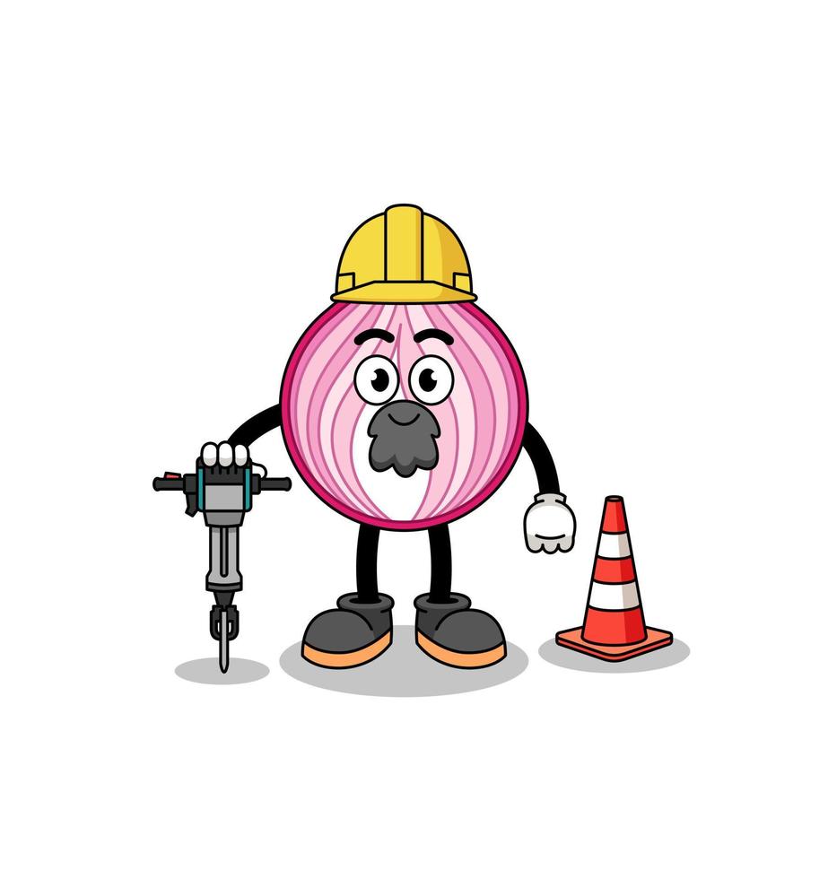 personaggio dei cartoni animati di cipolla affettata che lavora alla costruzione di strade vettore