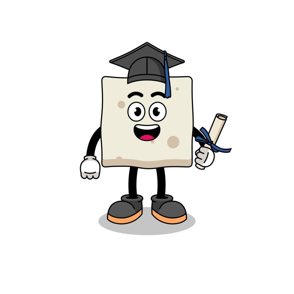 mascotte di tofu con posa di laurea vettore