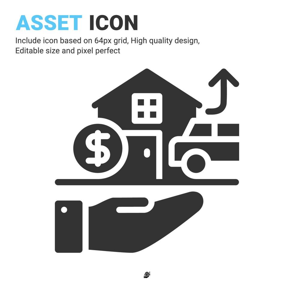 vettore icona asset con stile glifo isolato su sfondo bianco. illustrazione vettoriale segno di proprietà icona simbolo concetto per business digitale, finanza, industria, app, web e progetto