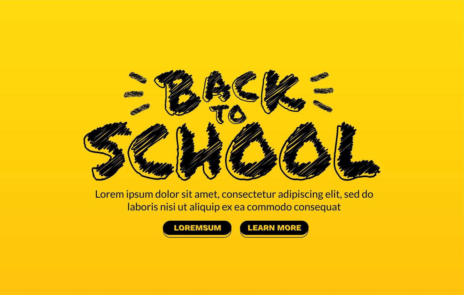 torna a scuola lettering design su sfondo giallo, concetto di banner di istruzione, modello di progettazione di pagine web vettore