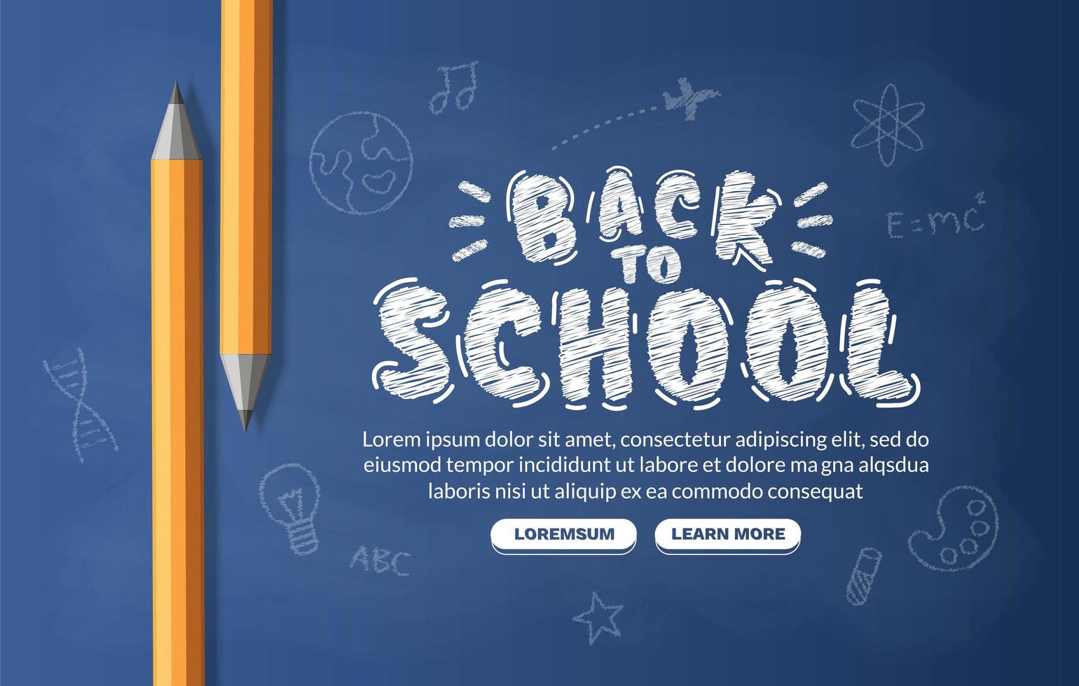 bentornato a scuola sfondo con matite, concetto di banner di istruzione con il ritorno a scuola lettering design vettore