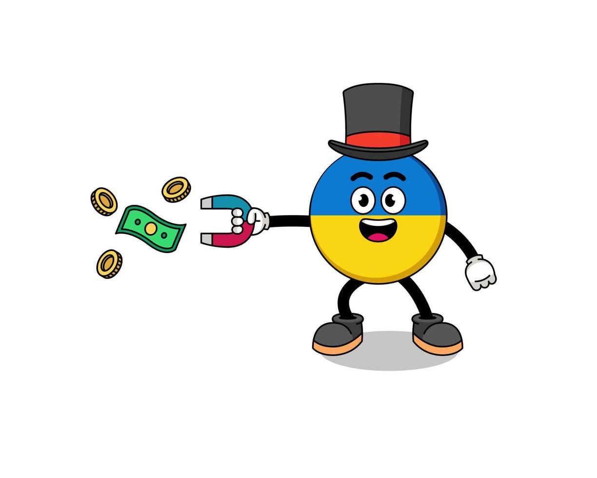 illustrazione del personaggio della bandiera dell'ucraina che cattura i soldi con un magnete vettore