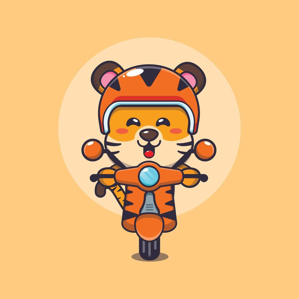 simpatico personaggio dei cartoni animati della mascotte della tigre giro in scooter vettore