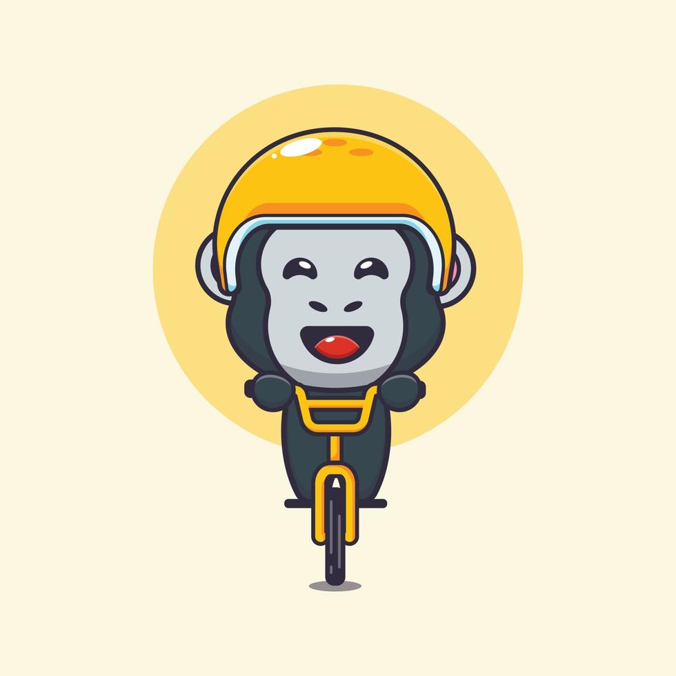 simpatico personaggio dei cartoni animati della mascotte del gorilla giro in bicicletta vettore