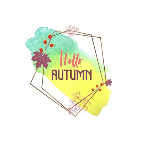 Ciao cartolina d&#39;auguri dell&#39;acquerello di autunno con cornice geometrica vettore