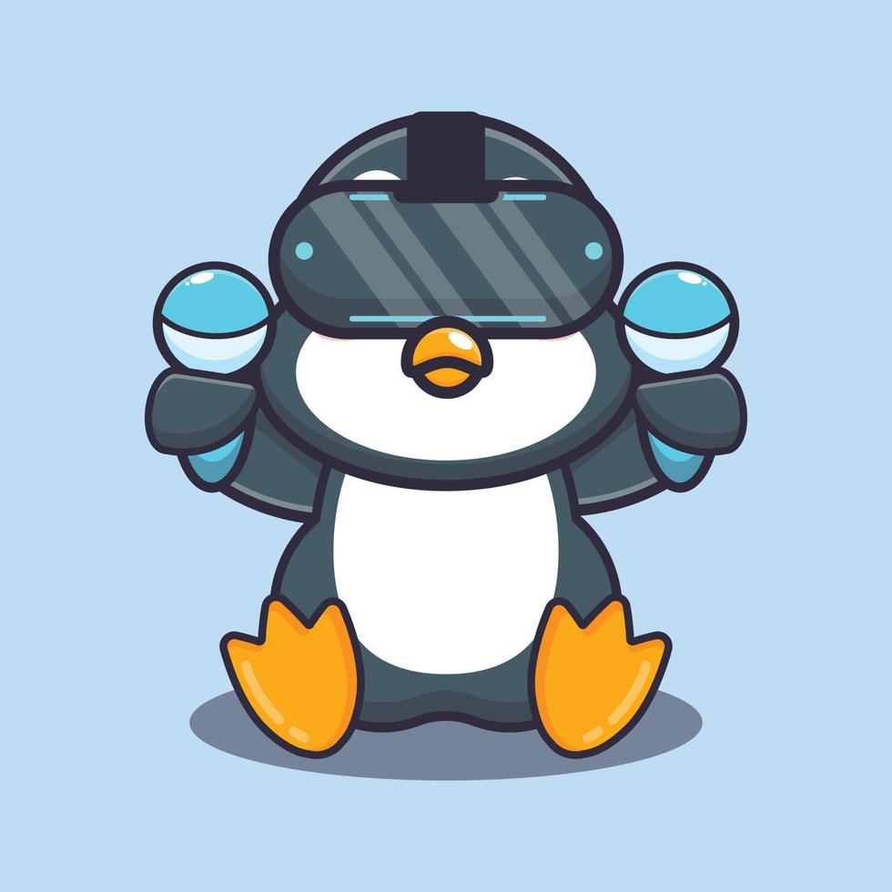 simpatico pinguino che gioca a realtà virtuale fumetto illustrazione vettoriale