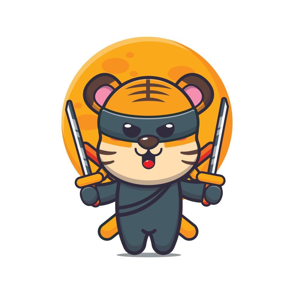 simpatico cartone animato ninja tigre illustrazione vettoriale