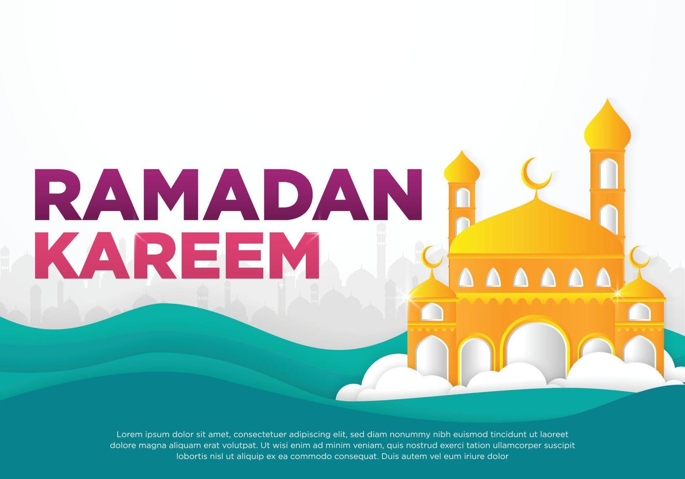 ramadan kareem sfondo islamico con moschea e design islamico in stile concetto vettoriale eps 10, eid mubarak, hari raya, eid fitr, eid adha, hajj, umrah