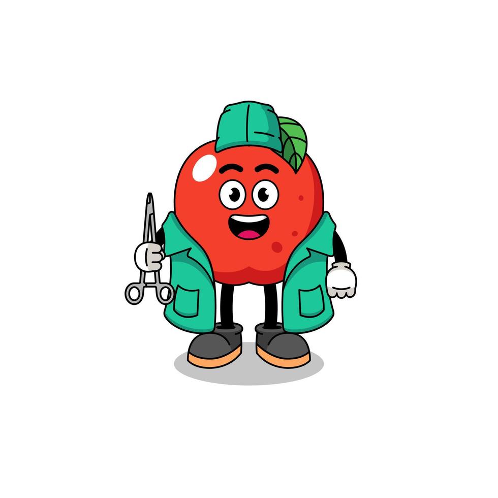 illustrazione della mascotte della mela come chirurgo vettore