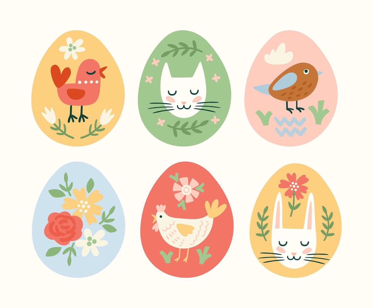 Buona Pasqua. insieme di vettore delle uova di Pasqua con i simboli di festa.