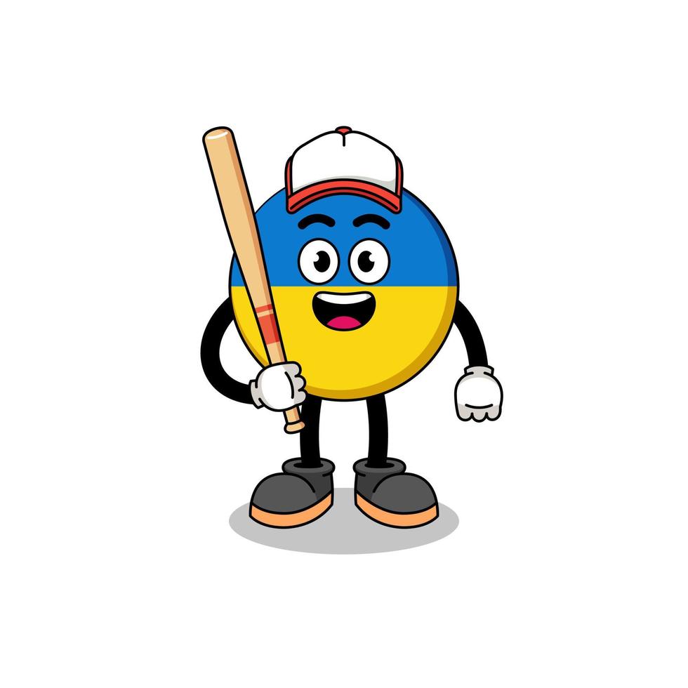 cartone animato della mascotte della bandiera dell'ucraina come giocatore di baseball vettore