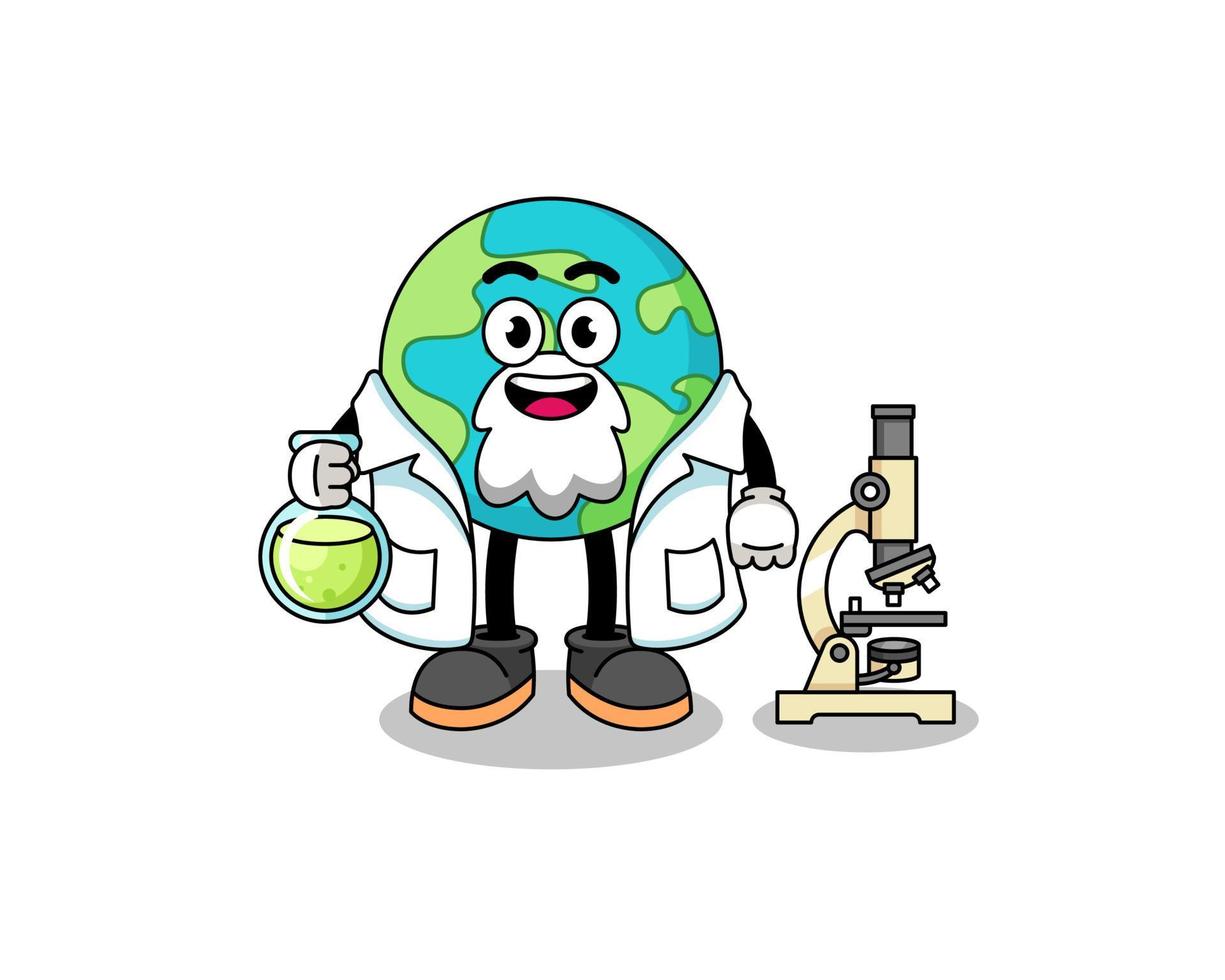 mascotte della terra come scienziato vettore