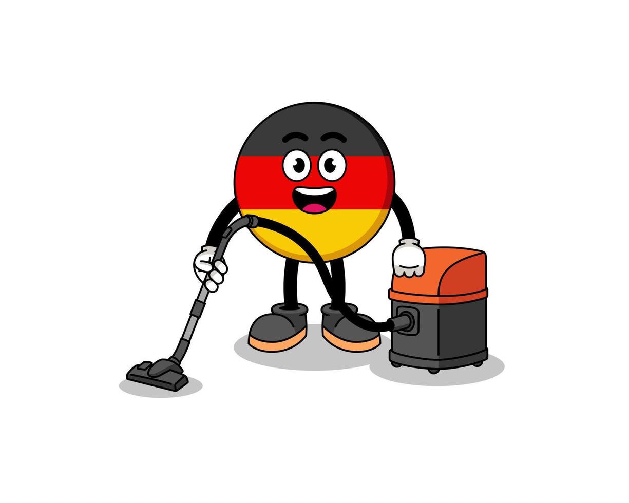 personaggio mascotte della bandiera della germania che tiene aspirapolvere vettore