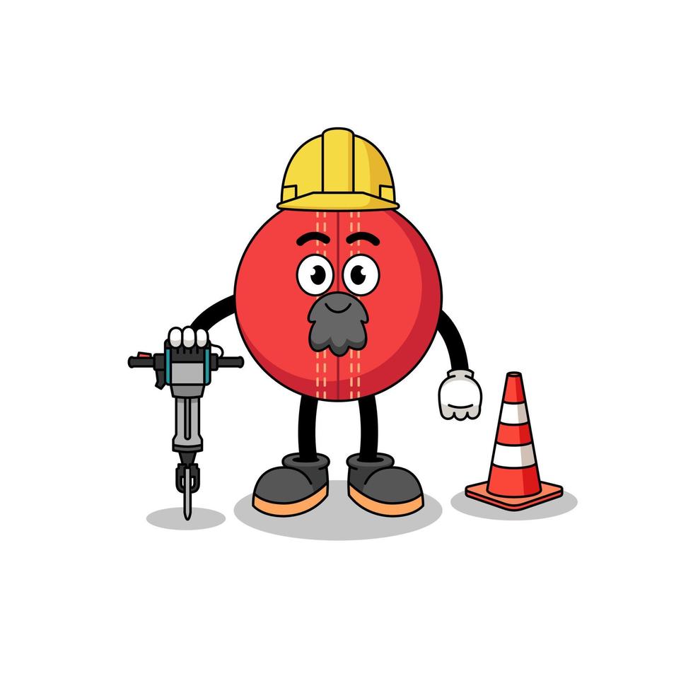 personaggio dei cartoni animati di palla da cricket che lavora alla costruzione di strade vettore