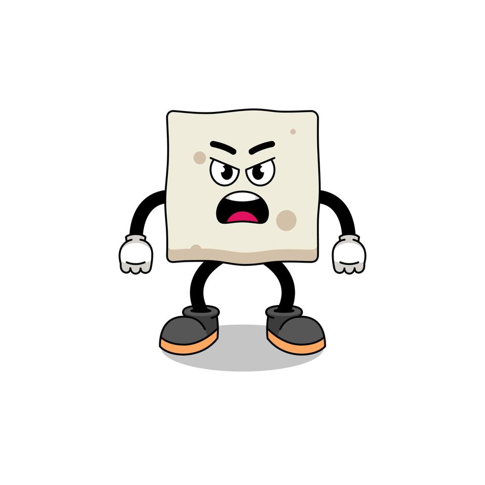 illustrazione del fumetto di tofu con espressione arrabbiata vettore