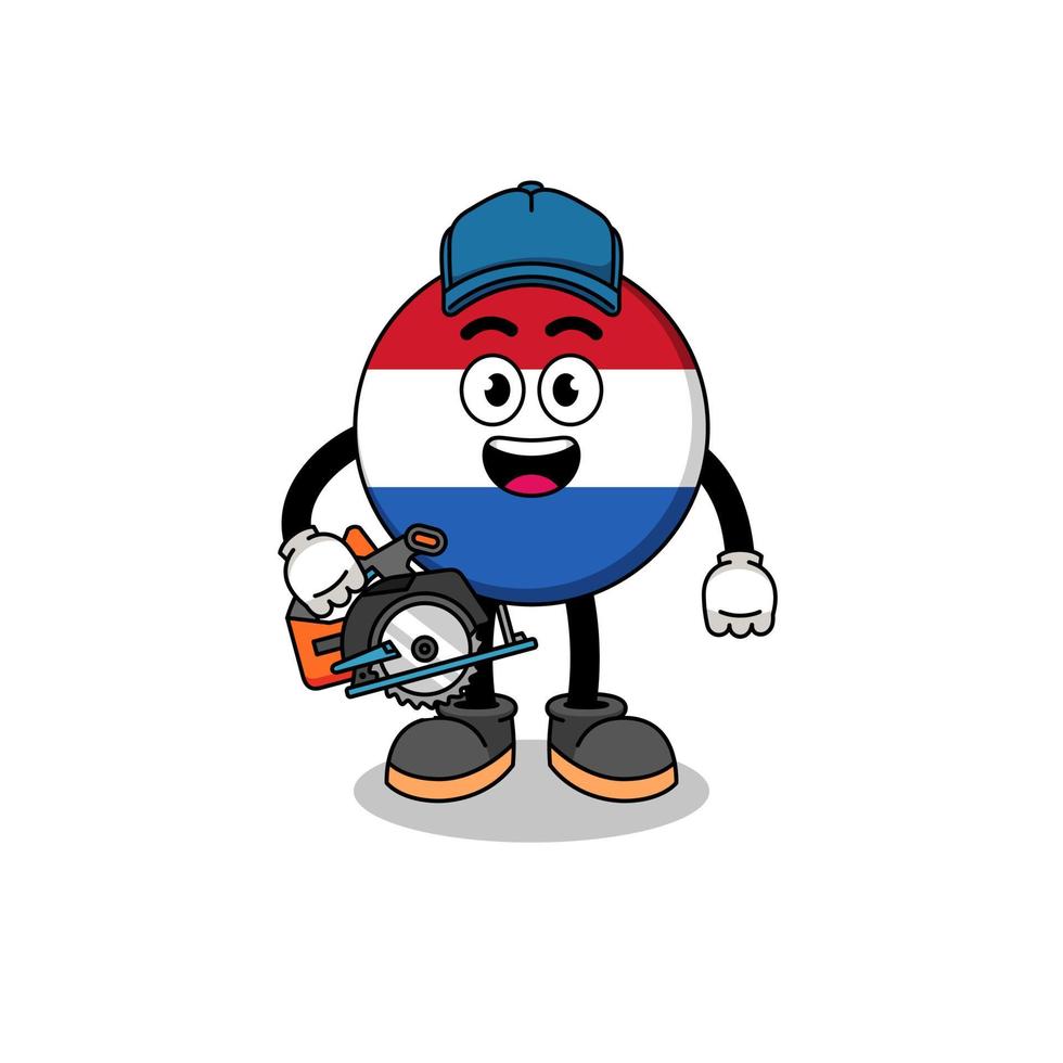 fumetto illustrazione della bandiera dei Paesi Bassi come falegname vettore