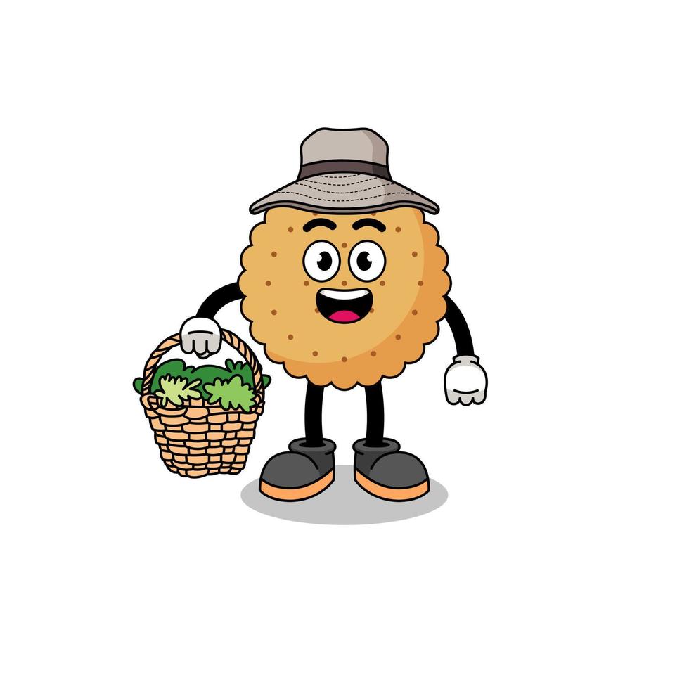 illustrazione del personaggio del biscotto rotondo come erborista vettore