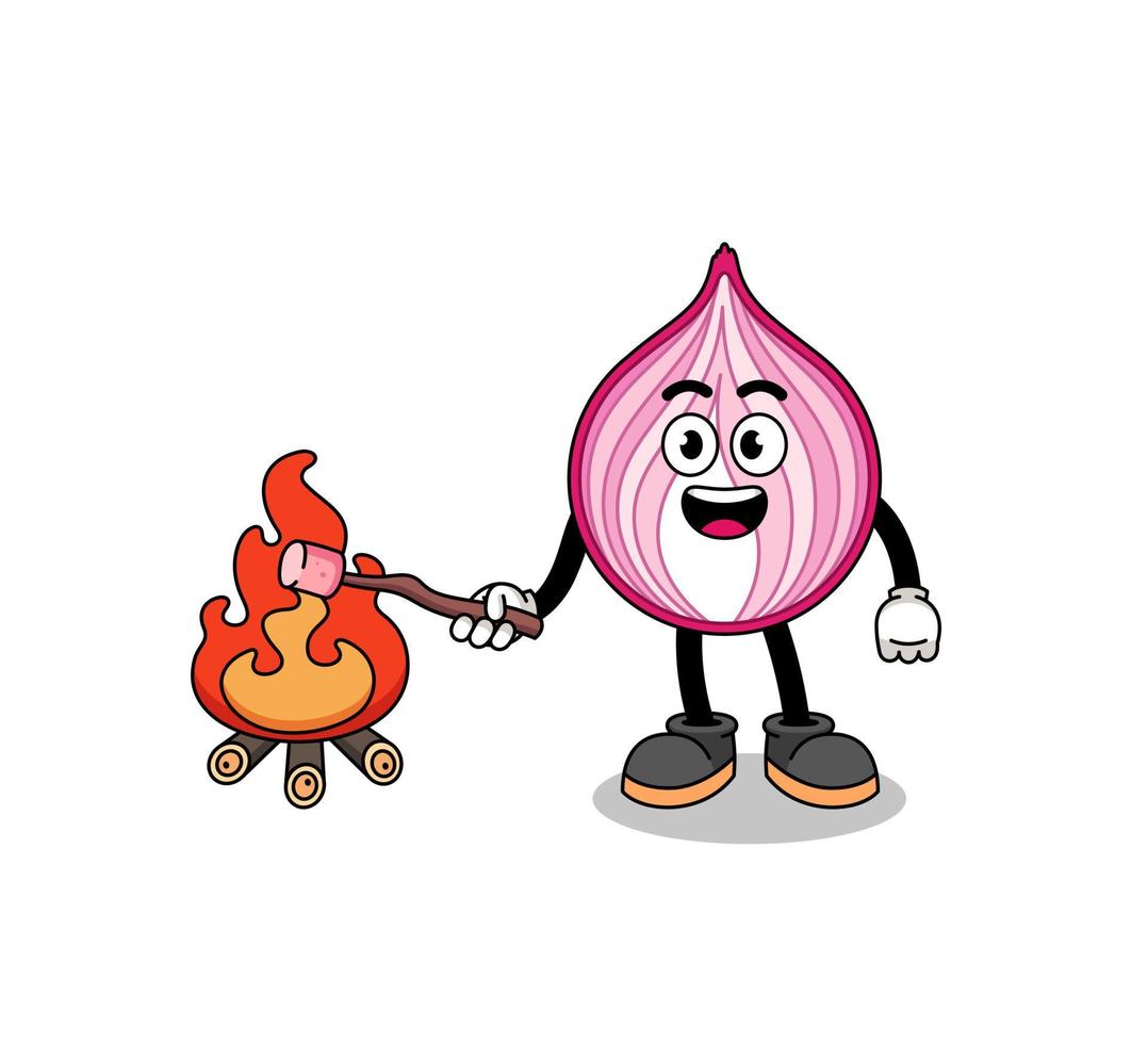 illustrazione della cipolla affettata che brucia un marshmallow vettore