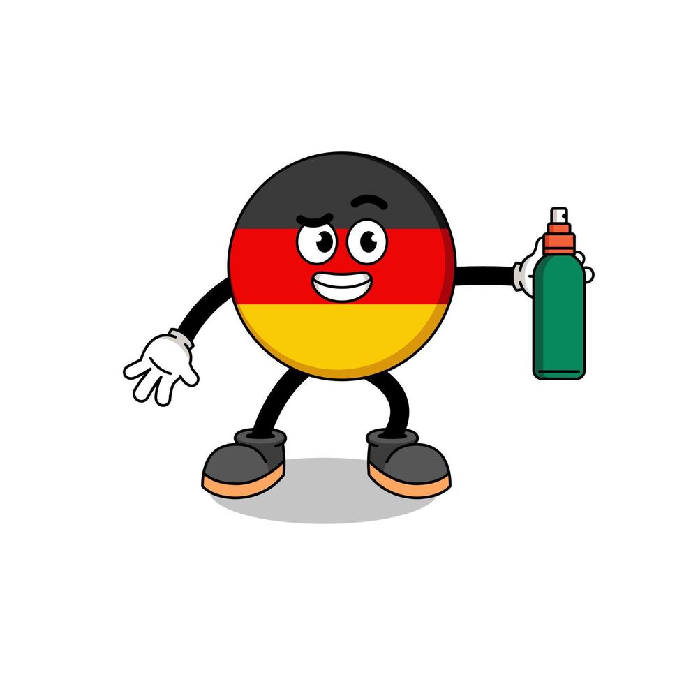 illustrazione della bandiera della germania cartone animato che tiene un repellente per zanzare vettore