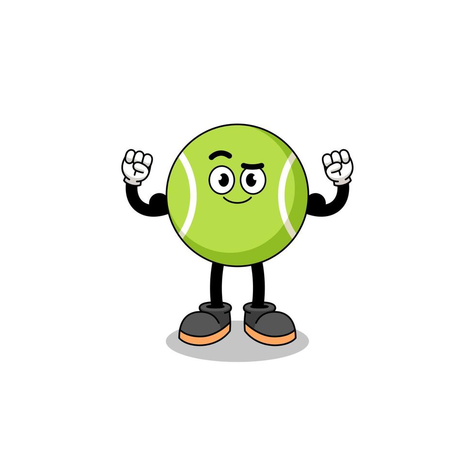 mascotte cartone animato di palla da tennis in posa con il muscolo vettore