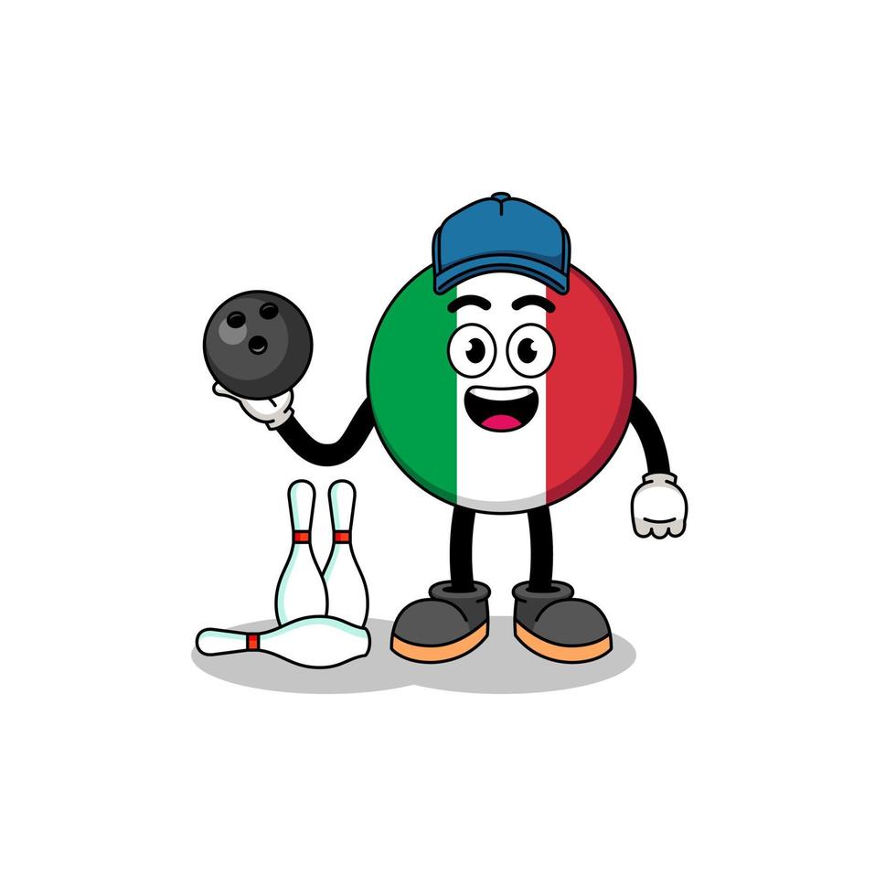 mascotte della bandiera italia come giocatore di bowling vettore