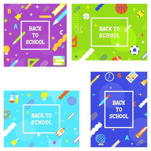 Set di Back to school, modelli di poster di materiale scolastico vettore