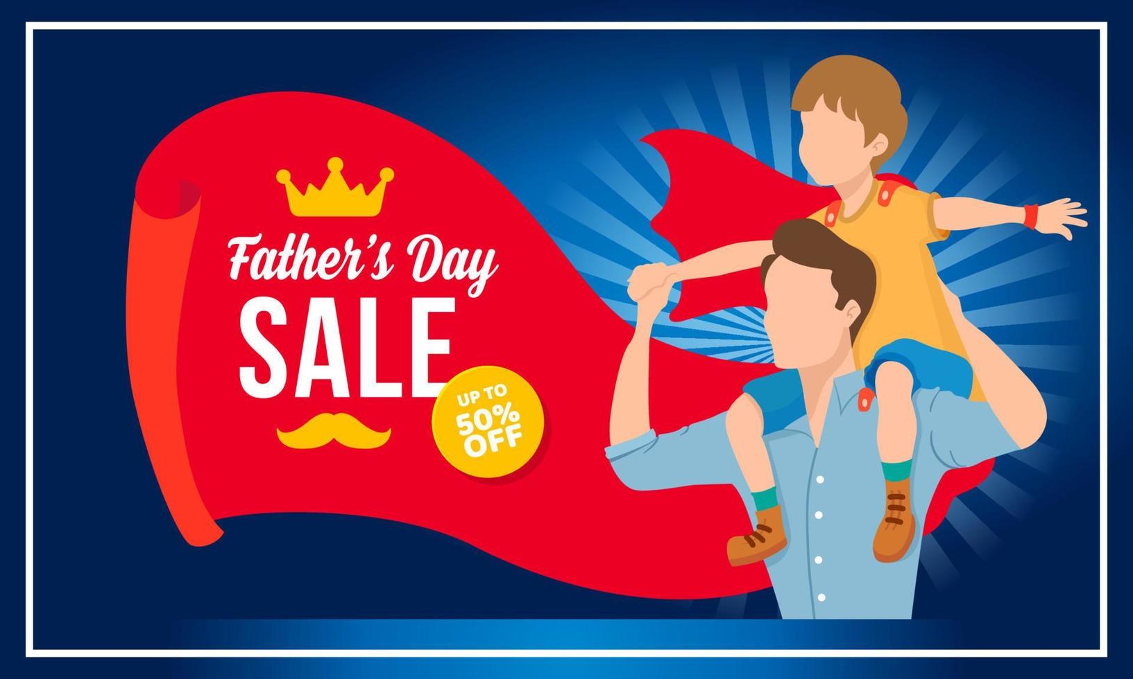 Buon banner di vendita per la festa del papà con il 50% di sconto sulle offerte. vettore