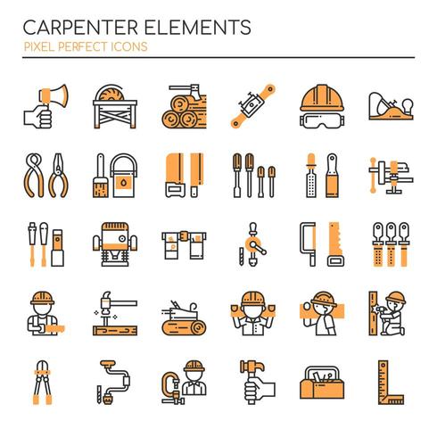 Insieme di elementi di carpentiere di linea sottile di due tonalità vettore