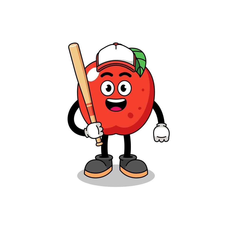 cartone animato della mascotte della mela come giocatore di baseball vettore