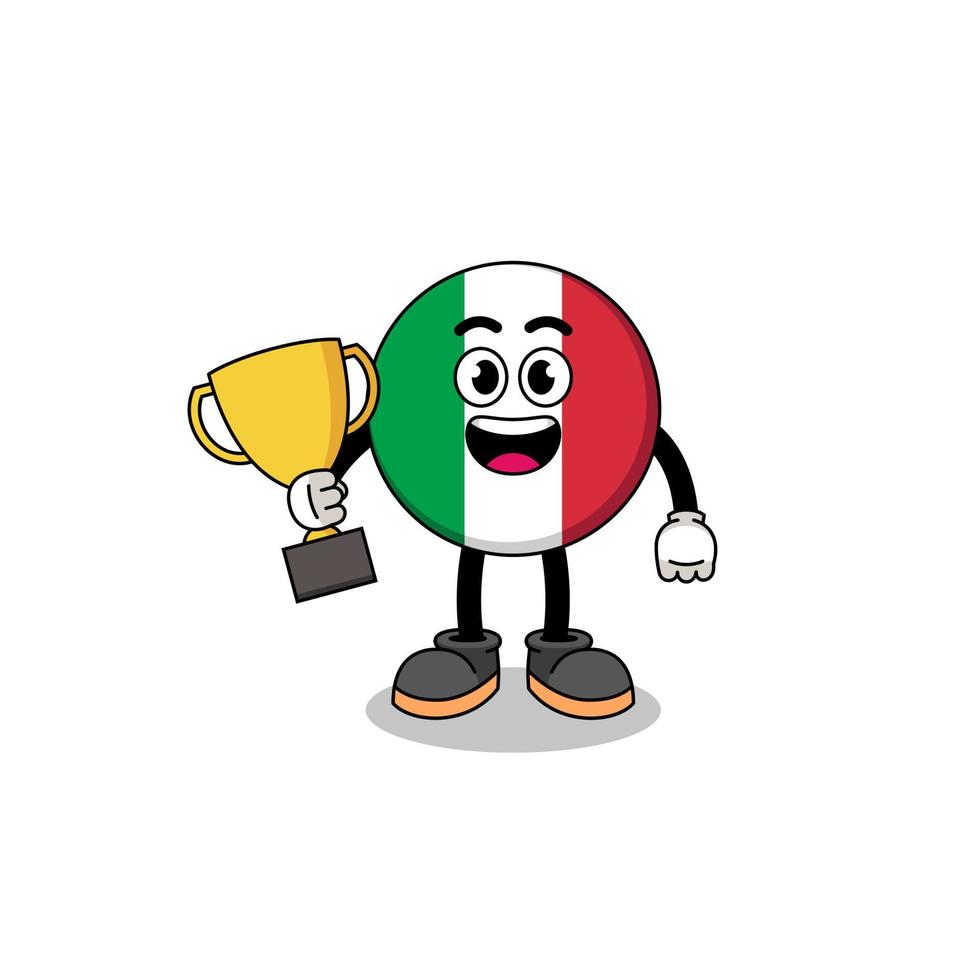 mascotte del fumetto della bandiera dell'italia che tiene un trofeo vettore