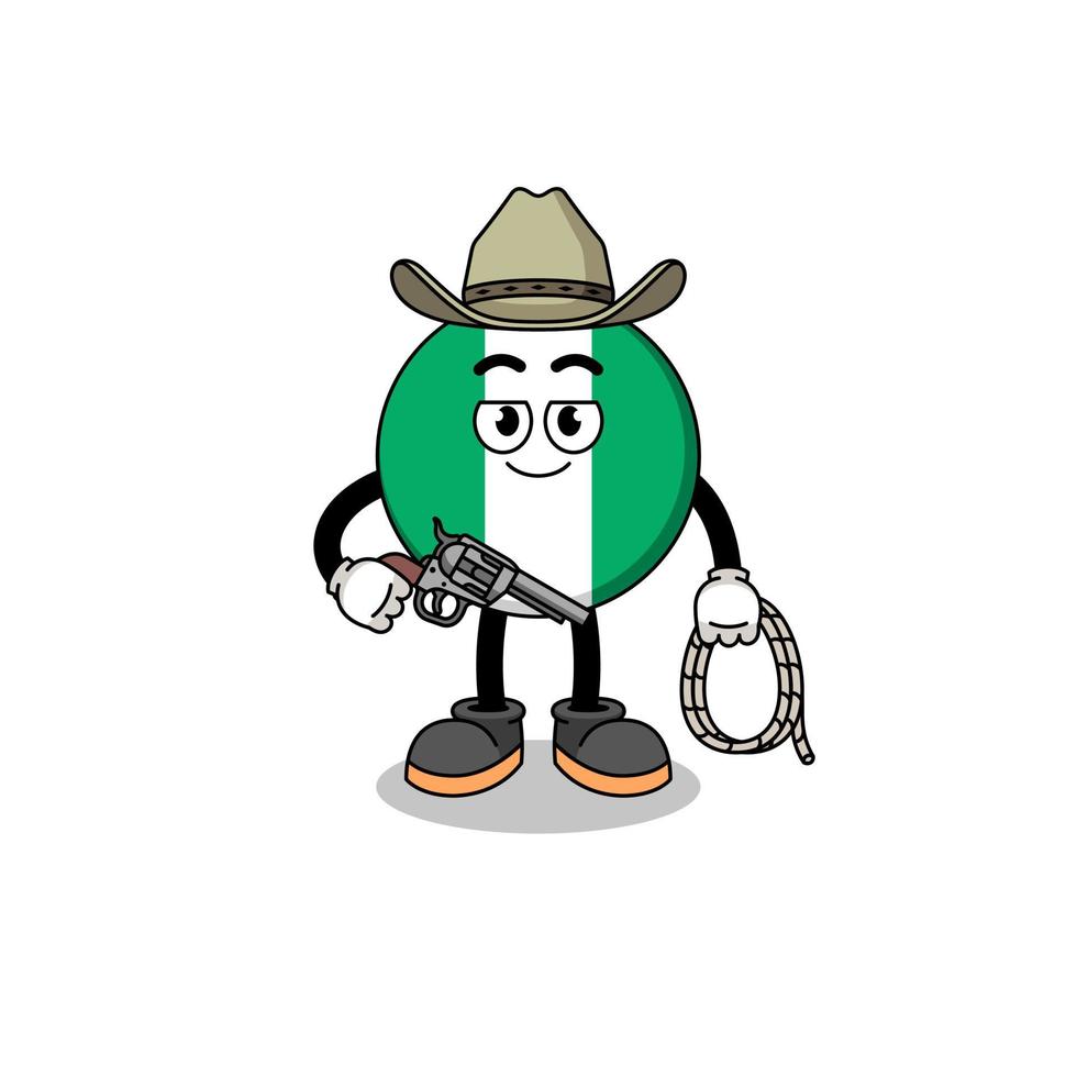 personaggio mascotte della bandiera della nigeria come cowboy vettore