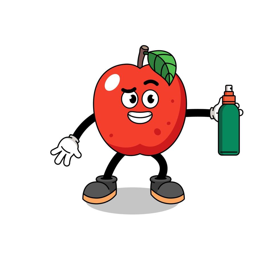illustrazione della mela cartone animato che tiene un repellente per zanzare vettore