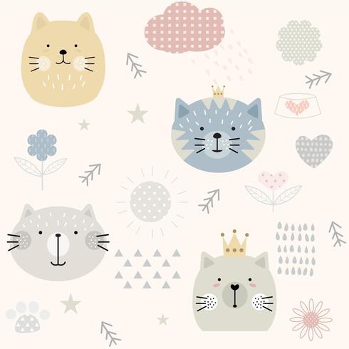 Cat Seamless Pattern sveglio dell&#39;annata vettore