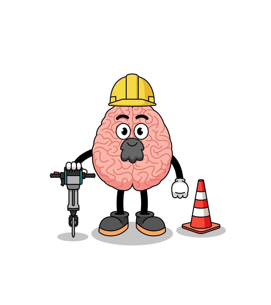 personaggio dei cartoni animati del cervello che lavora alla costruzione di strade vettore