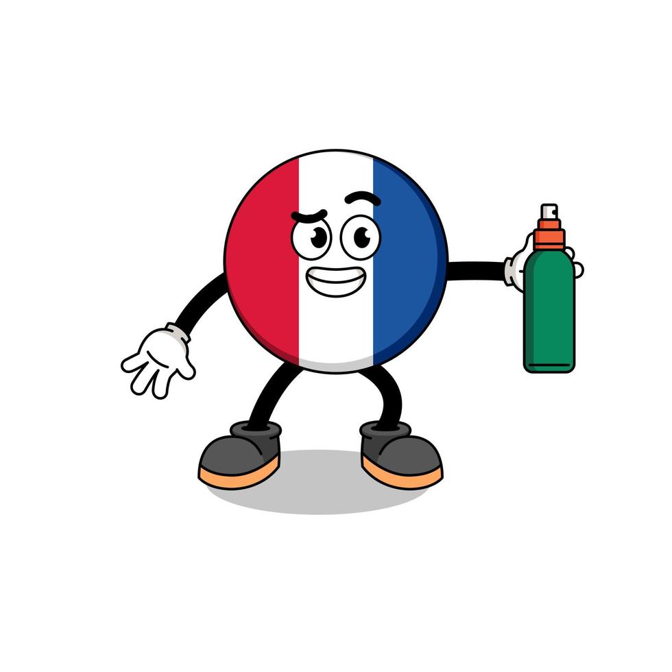 illustrazione della bandiera della francia cartone animato che tiene un repellente per zanzare vettore