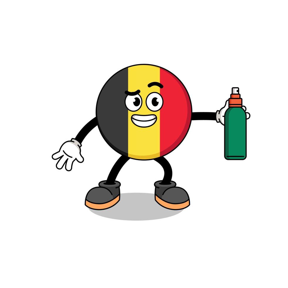 illustrazione della bandiera del Belgio cartone animato che tiene un repellente per zanzare vettore