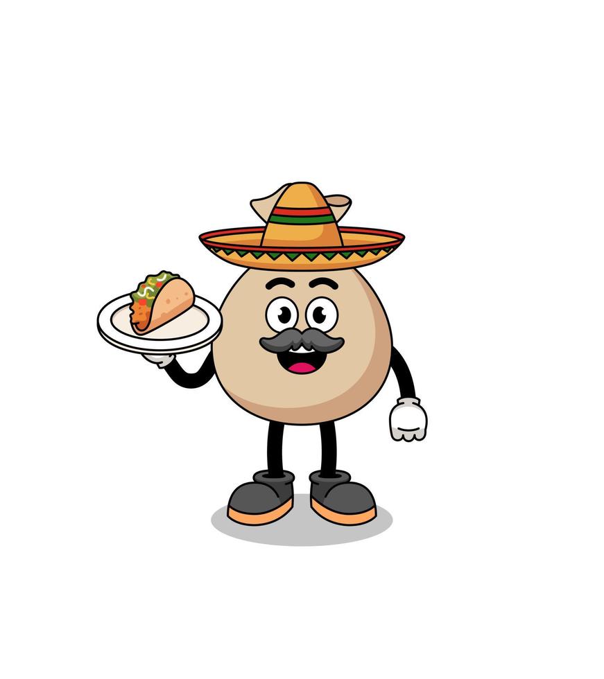 personaggio dei cartoni animati di sacco di soldi come chef messicano vettore