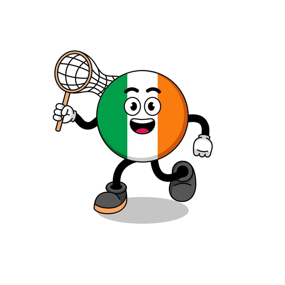 cartone animato della bandiera dell'Irlanda che cattura una farfalla vettore